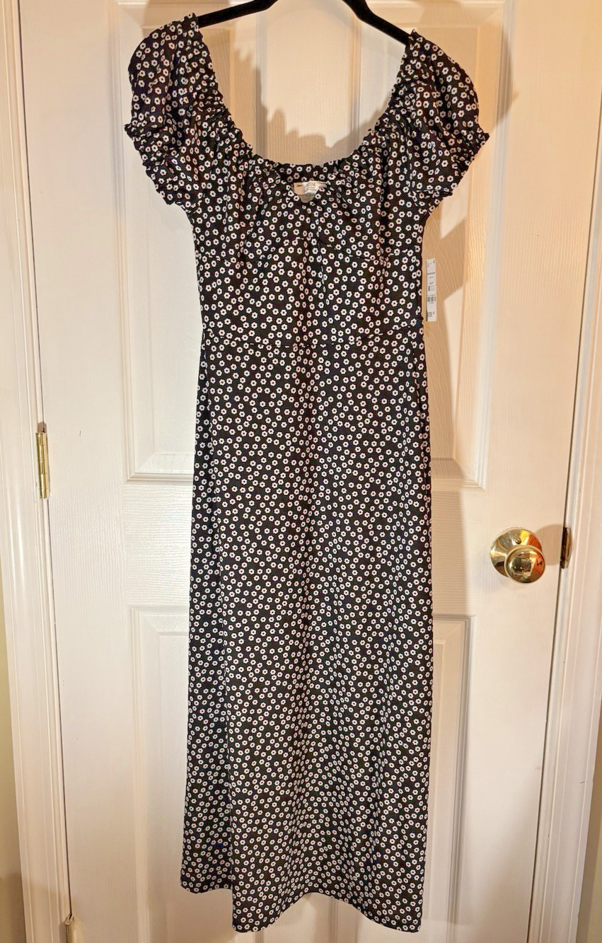 Ardene Women’s Midi Dress XS/TP Black White Floral Ruffle Neck
